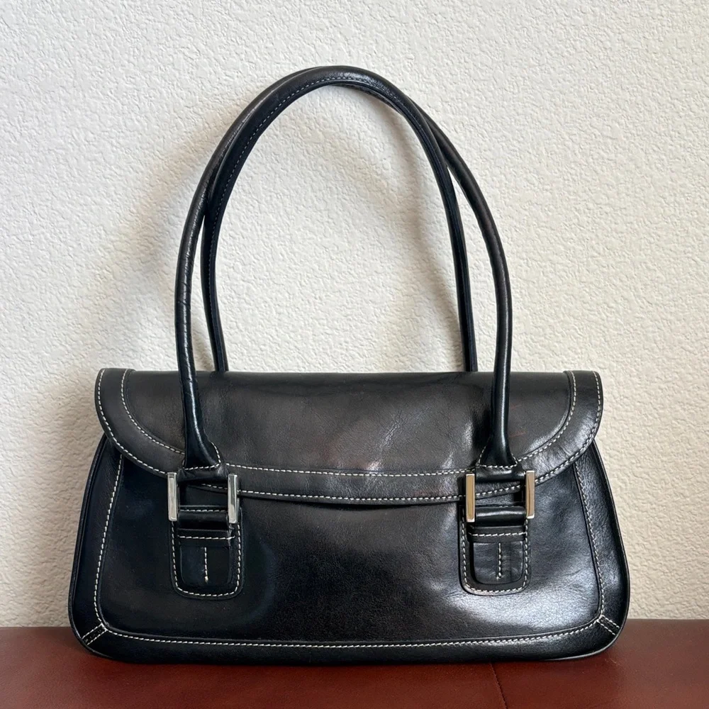 Classic Black Leather Shoulder Bag